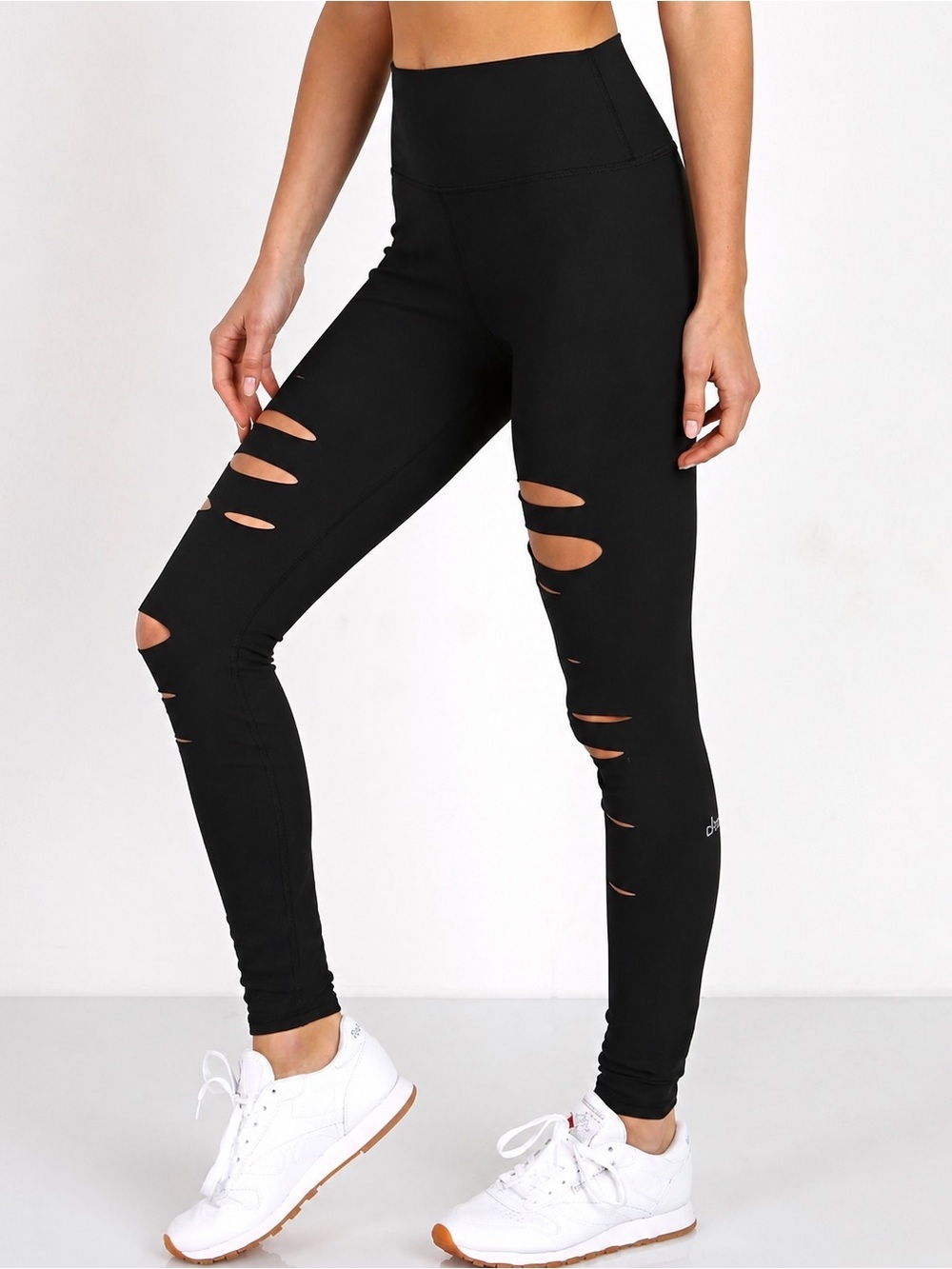 ALO Yoga Ripped Warrior Black High-Waist Leggings with Sculpting Fit, sz S, guc